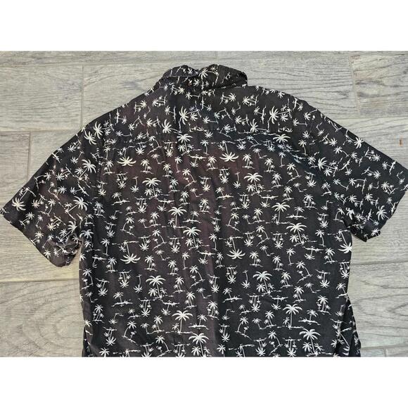 Men's Denim & Flower Button Up Shirt Size Slim Fit X Large Black Palm Trees - Picture 7 of 8